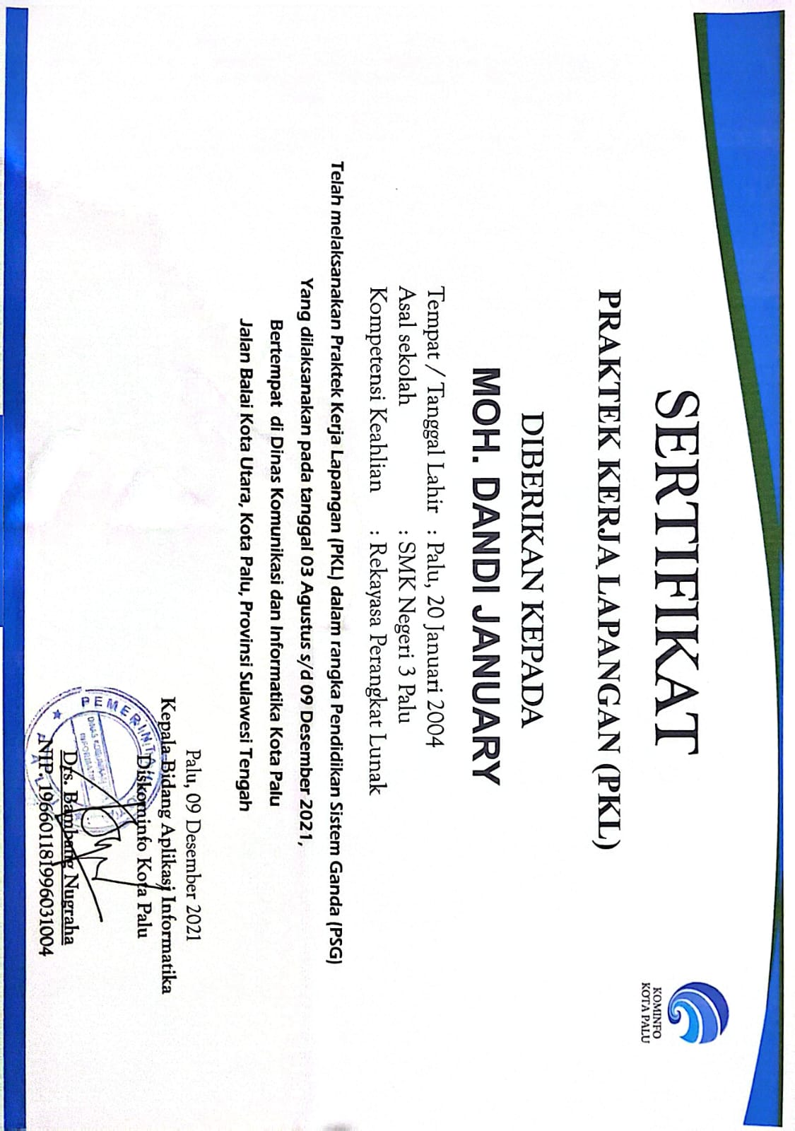 Sertifikat PKL